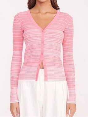 STAUD Women’s Pink V-Neck Button Front Sweater Cardigan